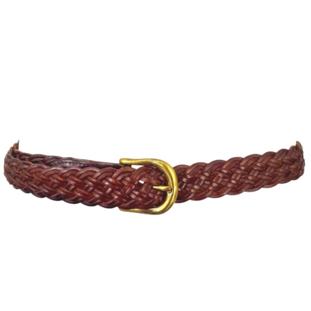 GreatLand L Skinny 1" Braided Woven Leather Belt 49" Brass D-Ring Boho Festival